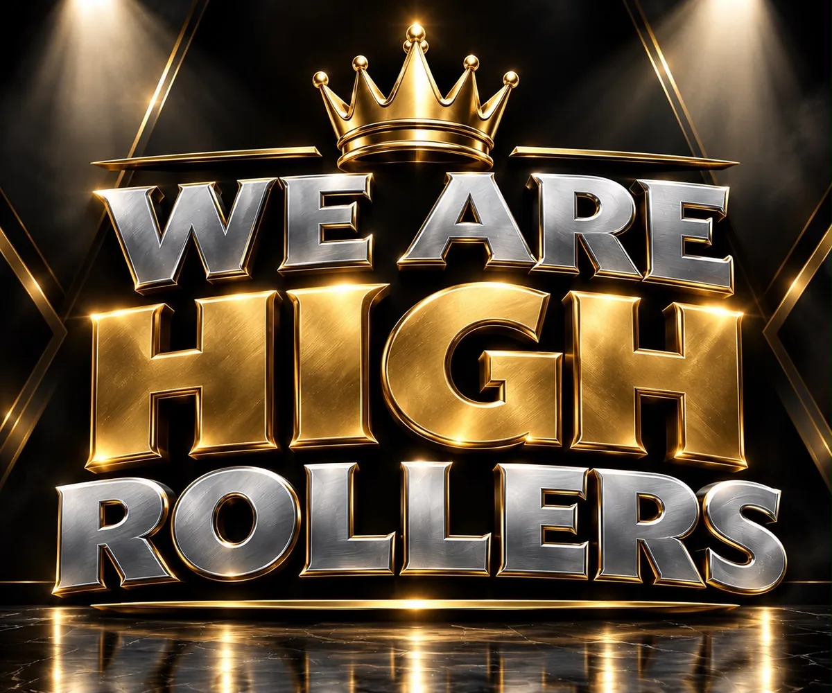 We Are High Rollers in gold and silver with a crown